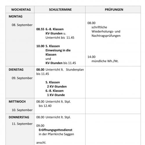 Termine Schulbeginn