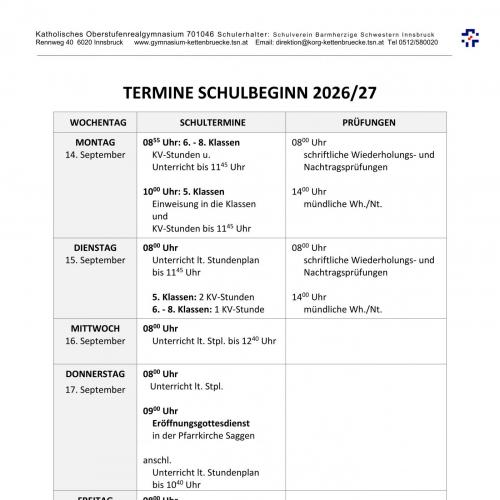 Termine Schulbeginn