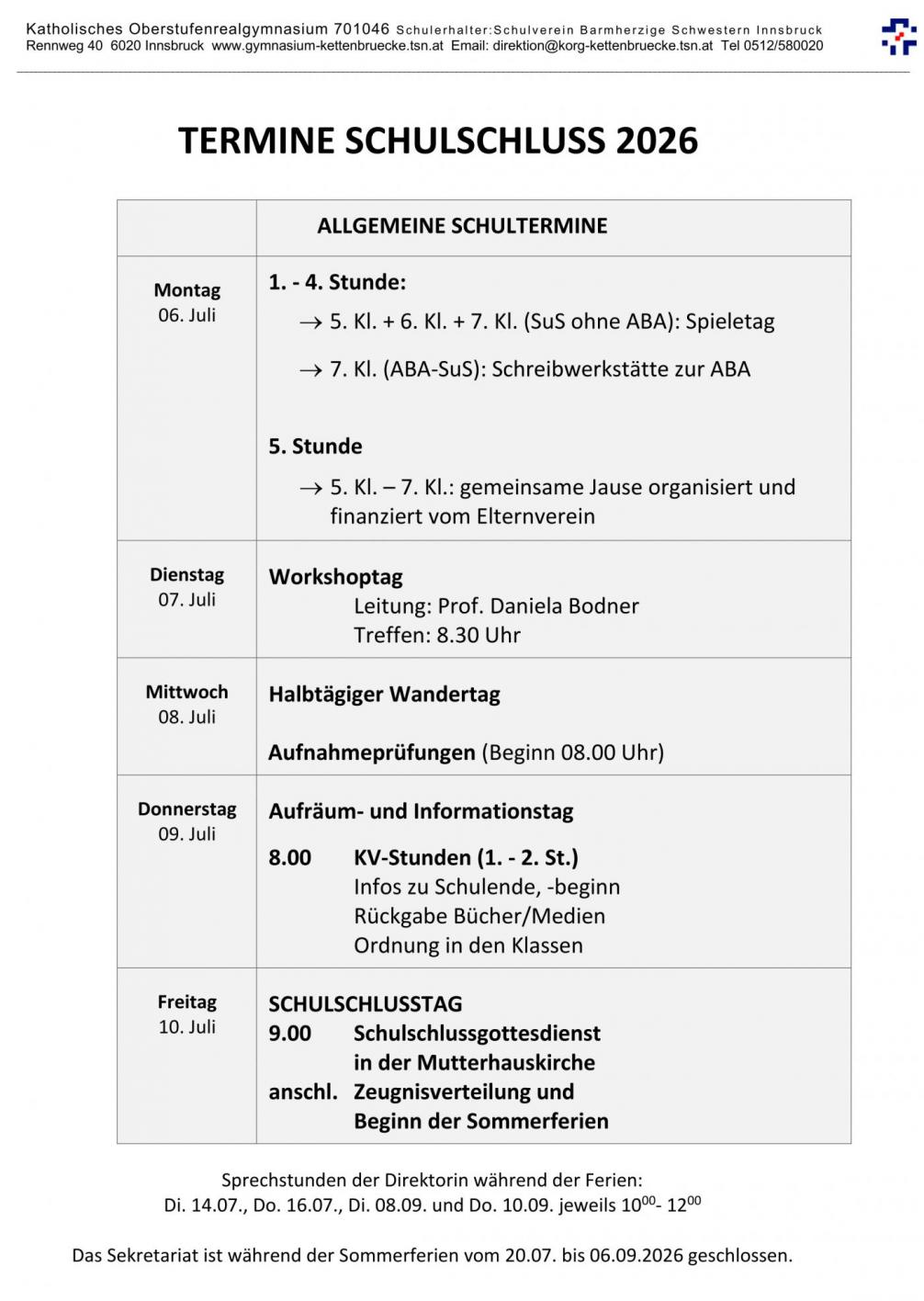 Letzte Schulwoche
