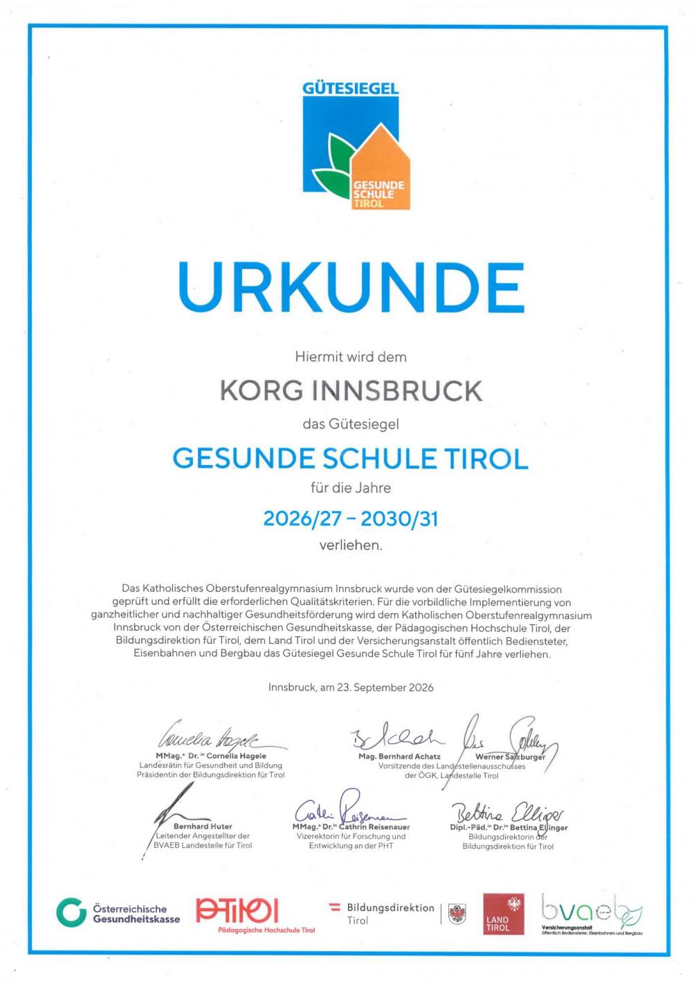 Urkunde Gesunde Schule