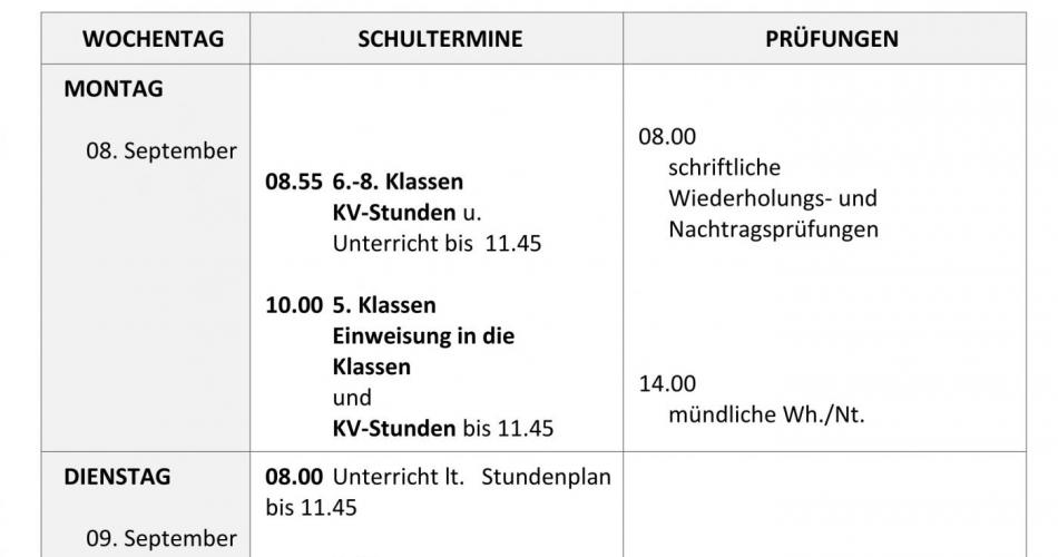 Termine Schulbeginn